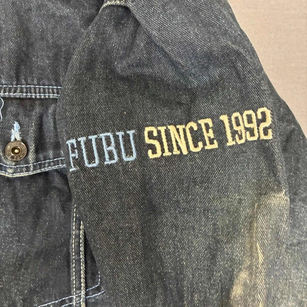 Vintage Y2K Fubu Dark Wash Denim Jacket Men's Size XXL Hip Hop Retro